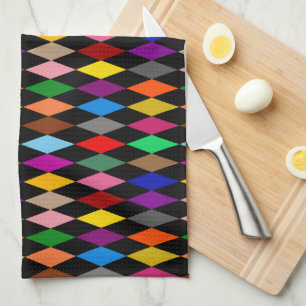 Farbenfrohes Harlequin-Diamanten-Design Schwarz Geschirrtuch