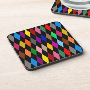 Farbenfrohes Harlequin-Diamanten-Design Schwarz Getränkeuntersetzer