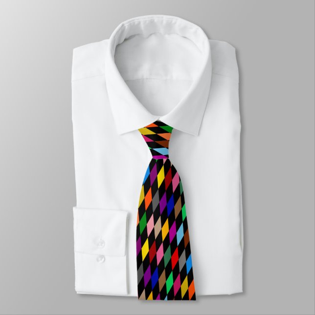 Farbenfrohes Harlequin-Diamanten-Design Schwarz  Krawatte (Gebunden)
