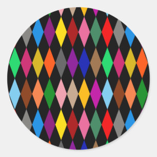 Farbenfrohes Harlequin-Diamanten-Design Schwarz Runder Aufkleber