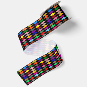 Farbenfrohes Harlequin-Diamanten-Design Schwarz  Satinband