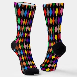 Farbenfrohes Harlequin-Diamanten-Design Schwarz Socken