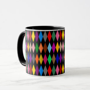 Farbenfrohes Harlequin-Diamanten-Design Schwarz Tasse