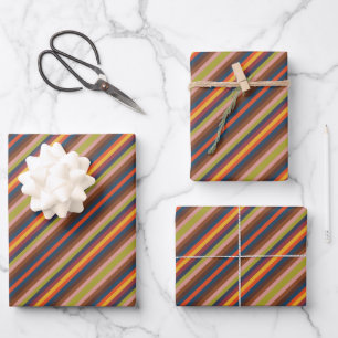 Farbenfrohes Herbst- und Winter-Streifenmuster Geschenkpapier Set