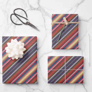Farbenfrohes Herbst- und Winterfarben-Streifenmust Geschenkpapier Set