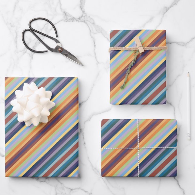 Farbenfrohes Herbst-Winter-Farbstreifen-Muster Geschenkpapier Set (Vorderseite)