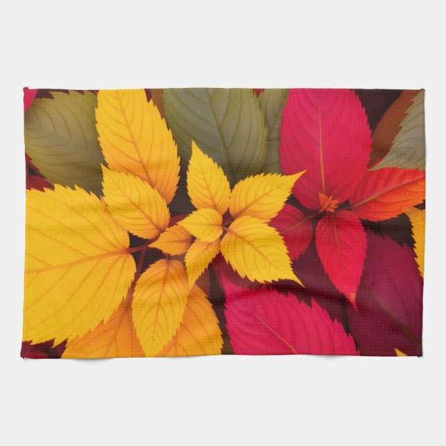 Farbenfrohes Herbstlaub Botanisches Design Geschirrtuch (Horizontal)