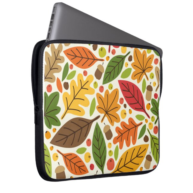 Farbenfrohes Herbstlaub- und Eichelmuster Laptopschutzhülle (Vorne Rechts)