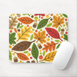 Farbenfrohes Herbstlaub- und Eichelmuster Mousepad