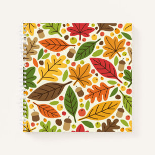 Farbenfrohes Herbstlaub- und Eichelmuster Notizbuch