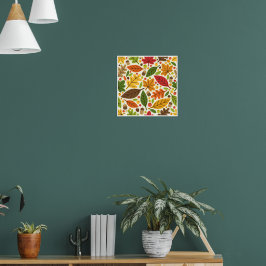 Farbenfrohes Herbstlaub- und Eichelmuster Poster