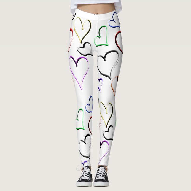 Farbenfrohes Herzen-Muster Leggings (Vorderseite)
