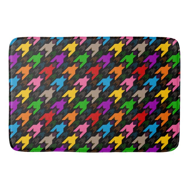 Farbenfrohes Houndstooth-Muster Schwarz  Badematte (Vorderseite)
