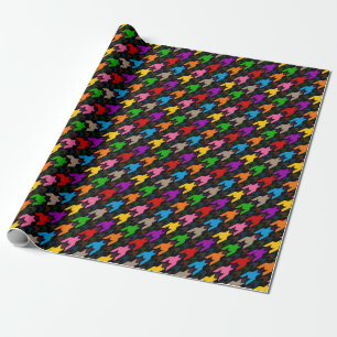 Farbenfrohes Houndstooth-Muster Schwarz Geschenkpapier