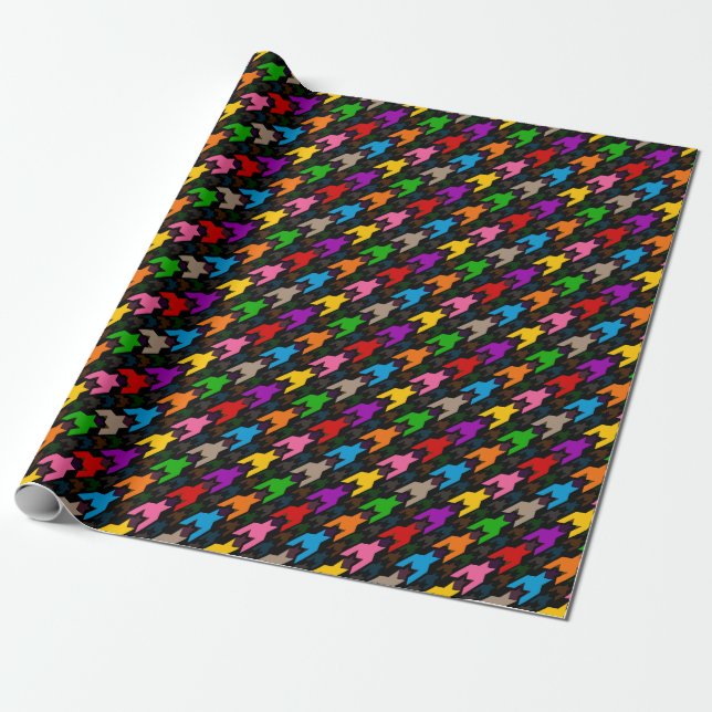 Farbenfrohes Houndstooth-Muster Schwarz  Geschenkpapier (Ungerollt)