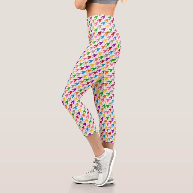 Farbenfrohes Houndstooth-Muster Weiß  Capri Leggings (Links)