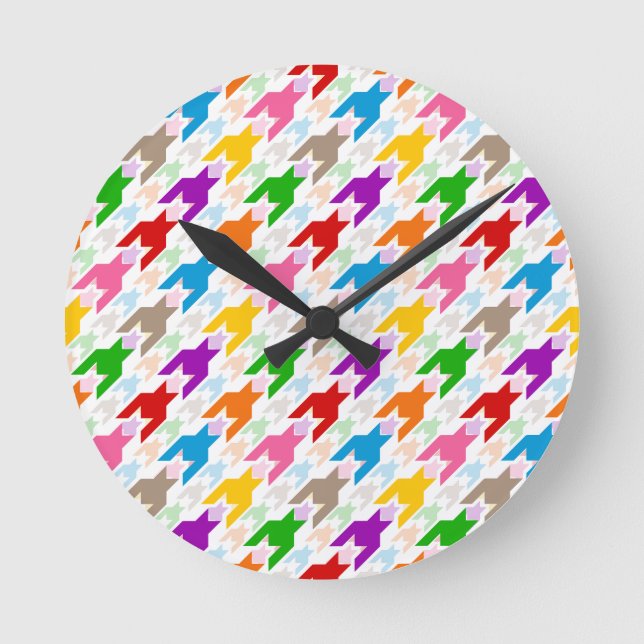 Farbenfrohes Houndstooth-Muster Weiß  Runde Wanduhr (Vorderseite)