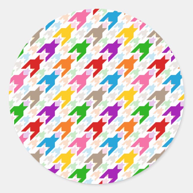 Farbenfrohes Houndstooth-Muster Weiß  Runder Aufkleber (Vorderseite)