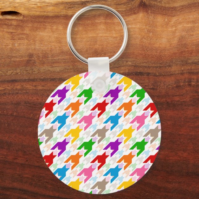 Farbenfrohes Houndstooth-Muster Weiß  Schlüsselanhänger (Rückseite)