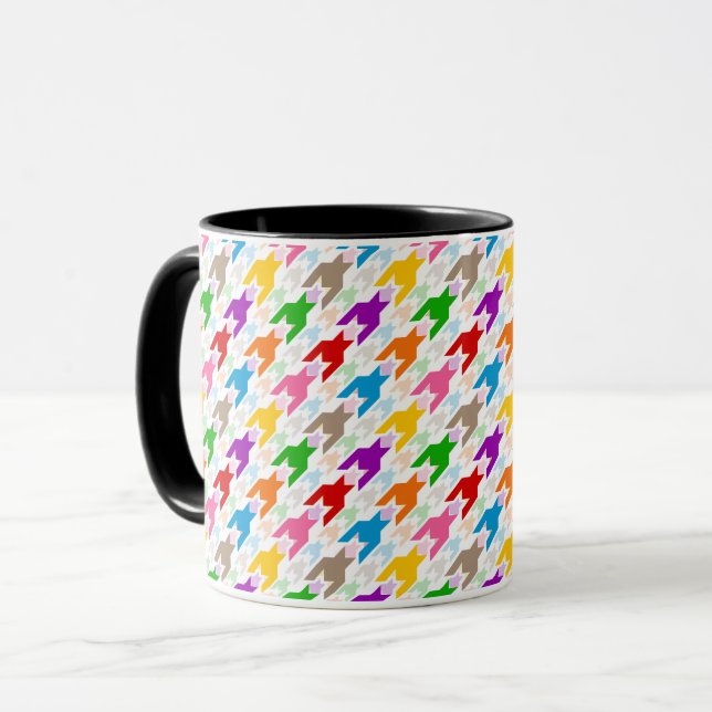 Farbenfrohes Houndstooth-Muster Weiß  Tasse (Vorderseite Links)