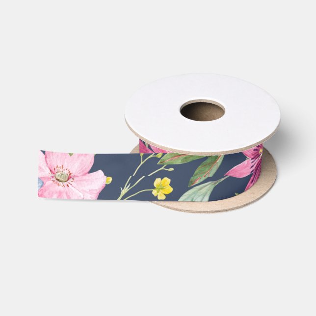 Farbenfrohes illustriertes Blumenmuster Satinband (Spule)