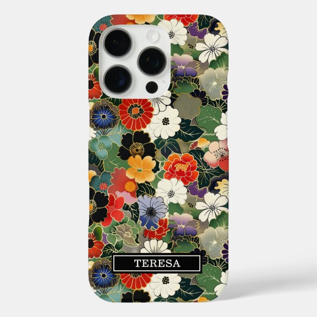 Farbenfrohes japanesisches Blumenmuster mit Monogr Case-Mate iPhone Hülle (Rückseite)