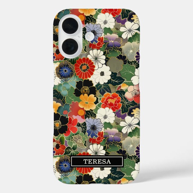 Farbenfrohes japanisches Blumenmuster mit Monogram Case-Mate iPhone Hülle (Rückseite)