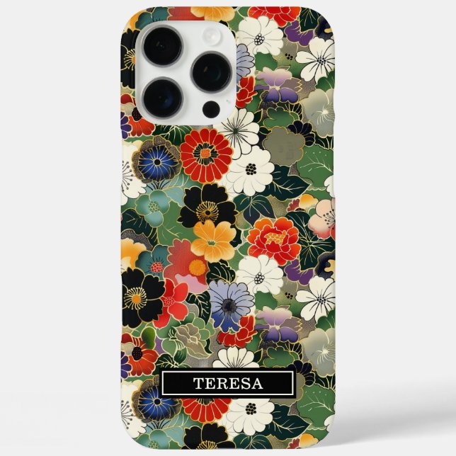Farbenfrohes japanisches Blumenmuster mit Monogram Case-Mate iPhone Hülle (Rückseite)
