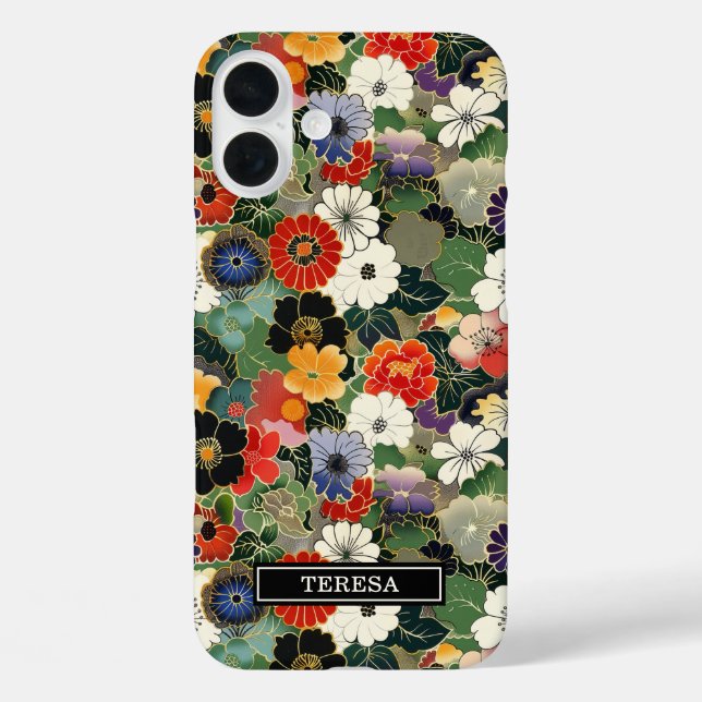 Farbenfrohes japanisches Blumenmuster mit Monogram Case-Mate iPhone Hülle (Rückseite)