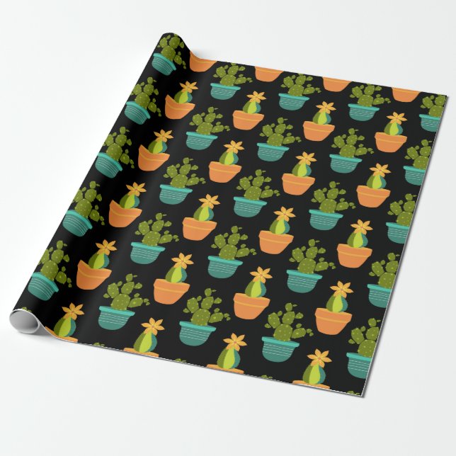 Farbenfrohes Kaktusmuster Geschenkpapier (Ungerollt)