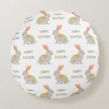 Farbenfrohes Kaninchenmuster mit Happy Easter Text