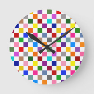 Farbenfrohes Karomuster Design Weiß Runde Wanduhr