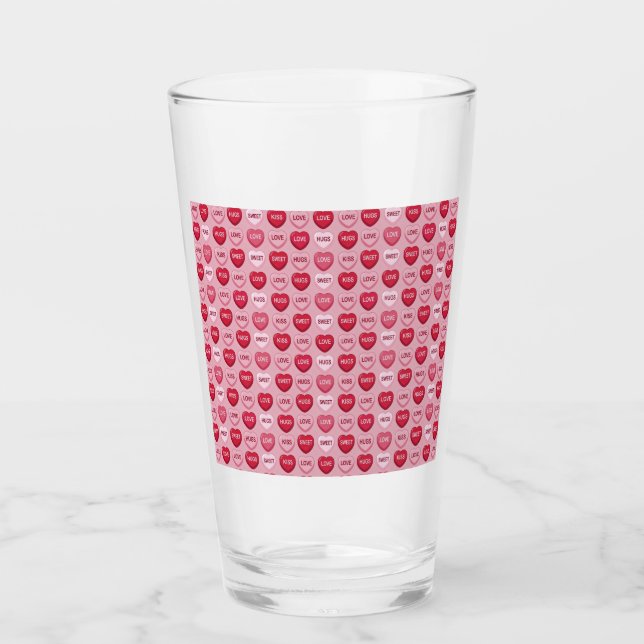 farbenfrohes Kaugummi Valentinstag Herz Muster Glas (Vorderseite)