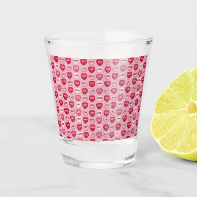 farbenfrohes Kaugummi Valentinstag Herz Muster Schnapsglas (Vorderseite)