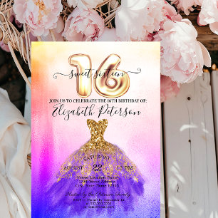 Farbenfrohes Kleid Konfetti Ombre Sweet 16  Einladung