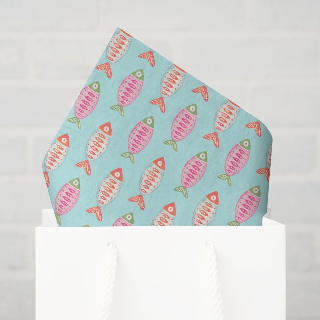 Farbenfrohes Küsten-Sommer-Fisch-Muster Seidenpapier (Geschenktüte)