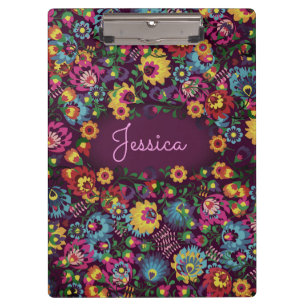 Farbenfrohes, lebendiges Blumenmuster Lila Persona Klemmbrett