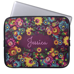 Farbenfrohes, lebendiges Blumenmuster Lila Persona Laptopschutzhülle