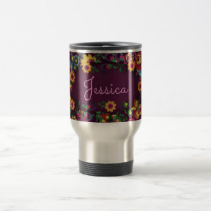 Farbenfrohes, lebendiges Blumenmuster Lila Persona Reisebecher
