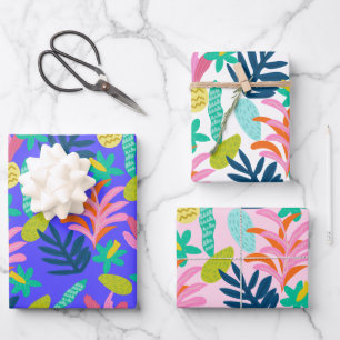 farbenfrohes, lebendiges, florales Geschenkpapier Set