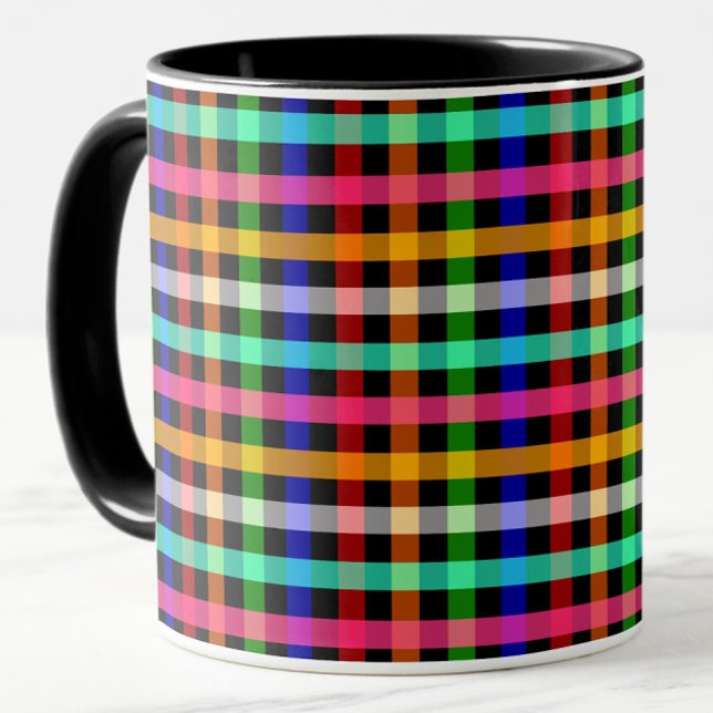 Farbenfrohes, lebendiges Gingham-Karomuster Design Tasse (Von Creator hochgeladen)