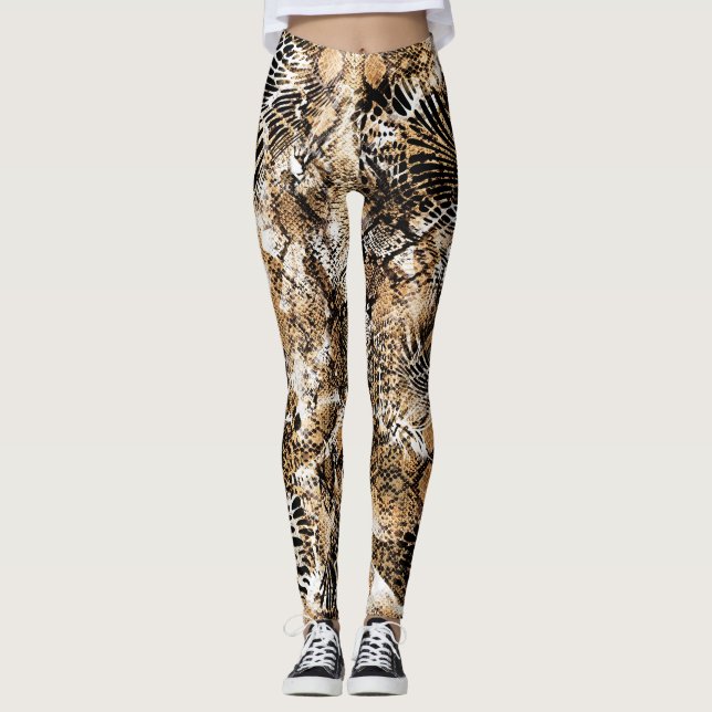 Farbenfrohes Leopard-Zebra-Tarnmuster Leggings (Vorderseite)