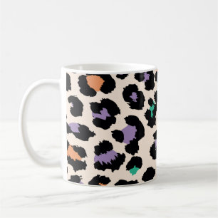 Farbenfrohes Leoparden-Tierdesign und Hintergrundd Kaffeetasse