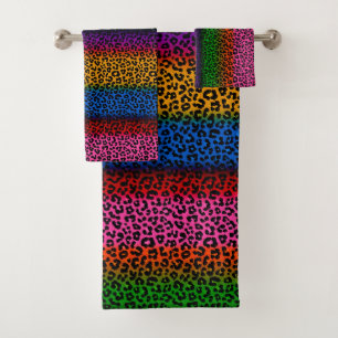 Farbenfrohes Leoparden-Tierdruck-Design Badhandtuch Set