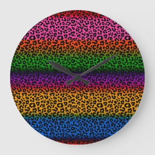 Farbenfrohes Leoparden-Tierdruck-Design Große Wanduhr
