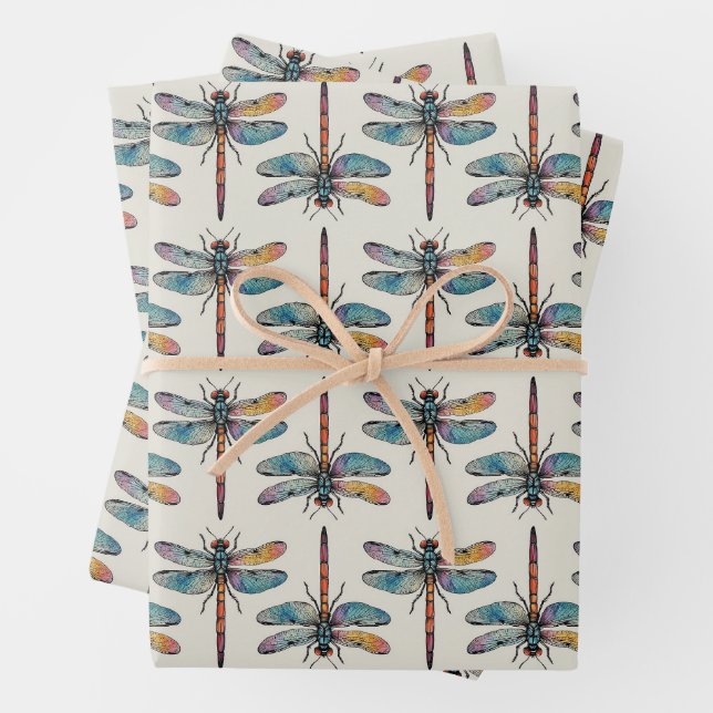 Farbenfrohes Libellenmuster Geschenkpapier Set (Beispiel)