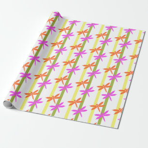 Farbenfrohes Libellenmuster Helle Sommerstreifen Geschenkpapier