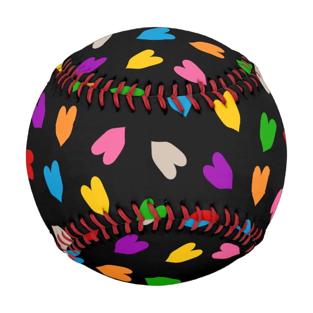 Farbenfrohes Liebesherzen Muster Design Schwarz  Baseball (Vorderseite)