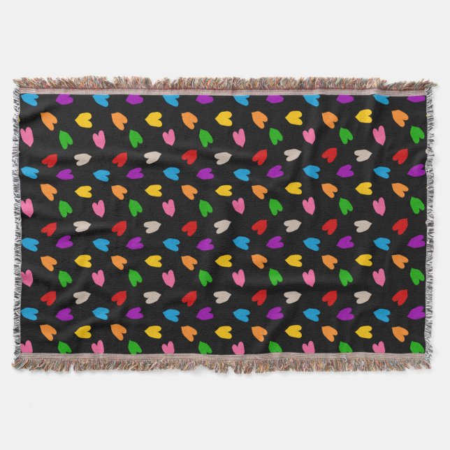 Farbenfrohes Liebesherzen Muster Design Schwarz  Decke (Vorderseite)