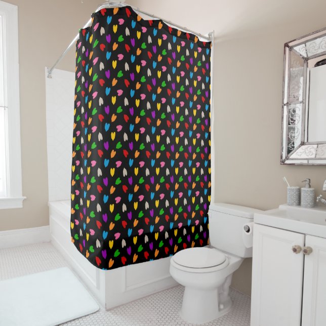 Farbenfrohes Liebesherzen Muster Design Schwarz  Duschvorhang (Beispiel)